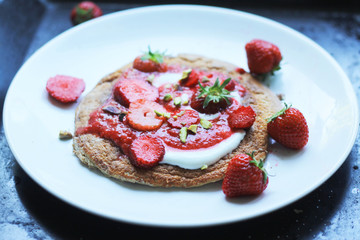 healthy breakfast glutenfree omelette with strawberries