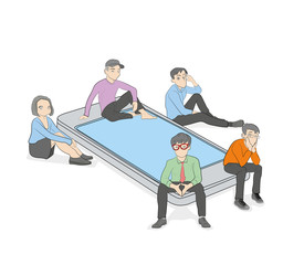 Young people are sitting on the phone. vector illustration.