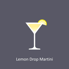 Lemon Drop Martini cocktail icon on dark background in flat style