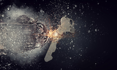 Gears working mechanism. Mixed media