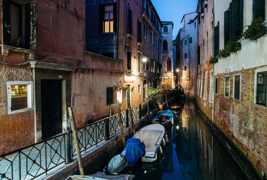 Venice, Italy canal at night