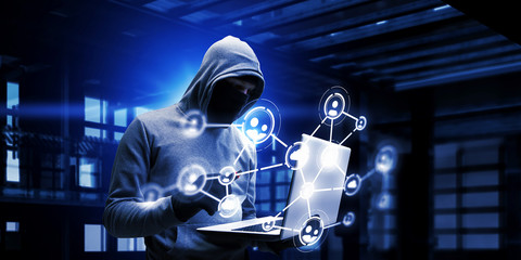 Fototapeta premium Network security and privacy crime. Mixed media