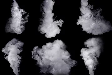 Fotobehang Set van abstracte witte rook tegen een donkere achtergrond © Svetlana Radayeva