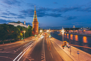 Obraz premium Moscow Kremlin at dusk, Russia