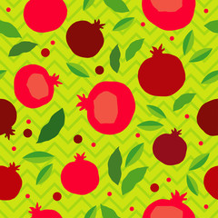 Pomegranate seamless pattern. Garnet fruit endless background. Textile rapport.