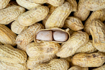 Pile of peanuts with one of it in open shell condition