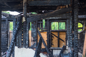 Wood house after fire