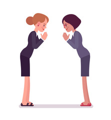 Business female partners giving a bow