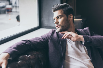 handsome man with fashionable hairstyle