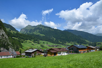 Fototapeta na wymiar Au-Argenau mit Diedamskopf, Bregenzerwald