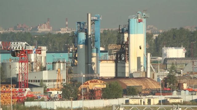 Panorama to the industrial landscape in front of the city saint-petersburg (russia) on the background 