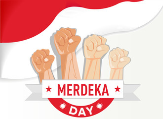 hand fist arm the symbol of national awakening day, and indonesia independence day with indonesian flag background red white merdeka