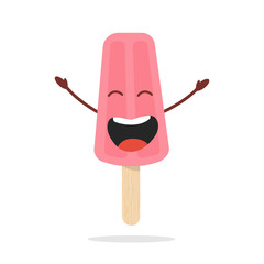 Cute pink ice lolly character. Cartoon vector illustration, flat style.