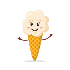 Cute ice cream cone character. Cartoon vector illustration, flat style.