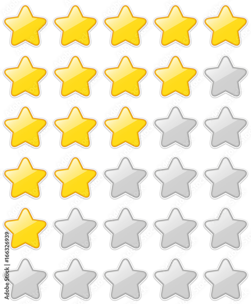 Poster glossy 5 star rating sticker set isolated on white background. vector eps10