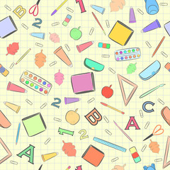 Seamless Pattern with School Supplies