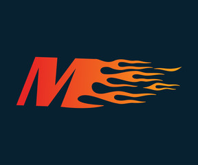 Letter M flame Logo. speed logo design concept template