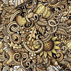 Cartoon doodles Autumn seamless pattern