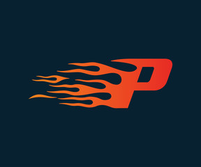 Letter P flame Logo. speed logo design concept template - obrazy, fototapety, plakaty
