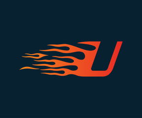 Letter U flame Logo. speed logo design concept template
