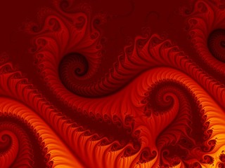 Fiery red abstract fractal background with swirling patterns, resembling a fire dragon or lava from a volcano. For decorative prints e.g. on mugs, book covers, textiles, banners, skins, leaflets.