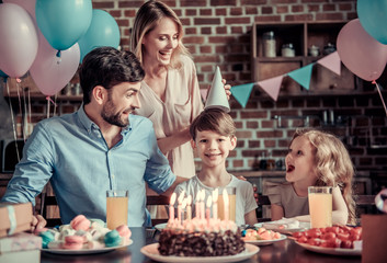 Family celebrating birthday