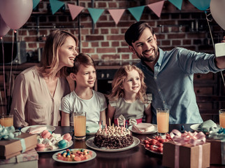 Family celebrating birthday