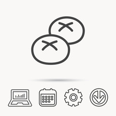 Bread rolls or buns icon. Natural food sign. Bakery symbol. Notebook, Calendar and Cogwheel signs. Download arrow web icon. Vector