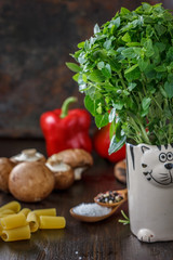 Bazil leaves on kitchen