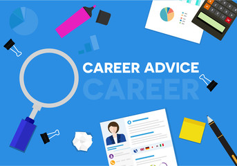 Career advice word banner, with the professional cv resume and office equipment tool