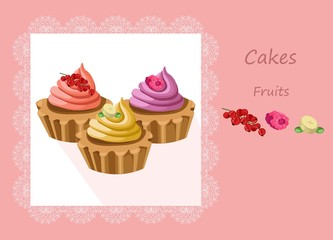 Tartlets colorful desserts delicious vector illustrations fruit flavours