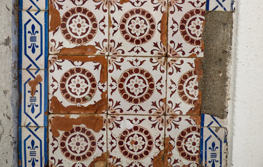 Broken vintage Portuguese tiles (azulejos)