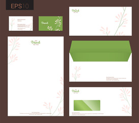 Modern stationery set in vector format, letterhead, business card, envelope floral theme