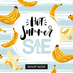 summer sale design template with banana and geometric elements