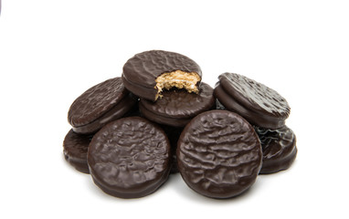 Double cookies in chocolate isolated