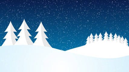 Christmas snowscape tree moving in wind with room for text graphics and logos - obrazy, fototapety, plakaty