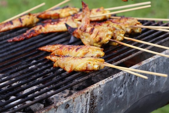 Chicken wings on barbecue grill