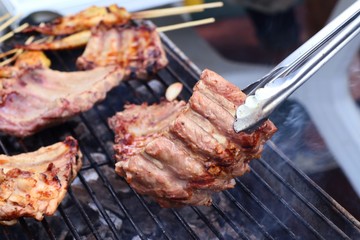 pork ribs on barbecue grill