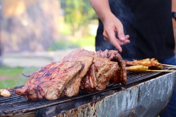 pork ribs on barbecue grill