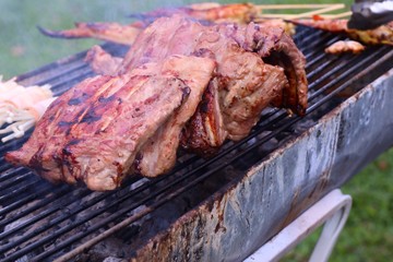 pork ribs on barbecue grill