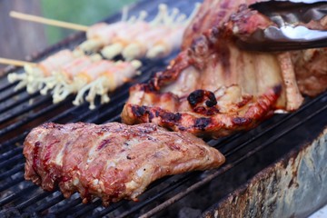 pork ribs on barbecue grill