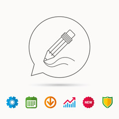 Pencil icon. Drawing tool sign. Study equipment. Calendar, Graph chart and Cogwheel signs. Download and Shield web icons. Vector