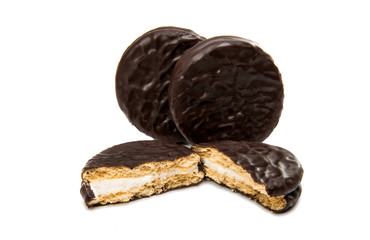 Double cookies in chocolate isolated