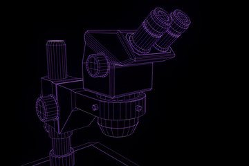 Microscope in Hologram Wireframe Style. Nice 3D Rendering
