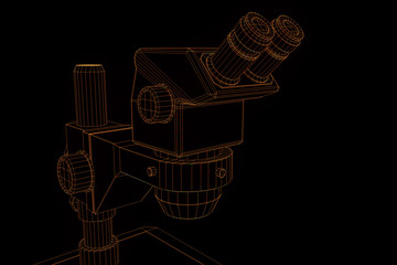 Microscope in Hologram Wireframe Style. Nice 3D Rendering
