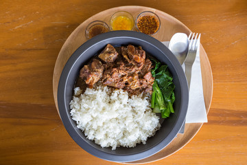 top view steamed pork with rice