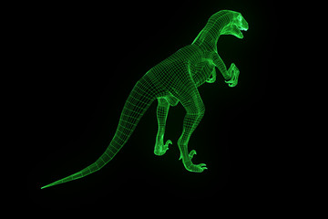 Obraz na płótnie Canvas Dinosaur Raptor Velociraptor in Hologram Wireframe Style. Nice 3D Rendering 