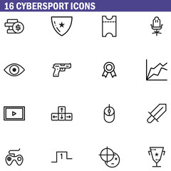 Cybersport icons set, outline style