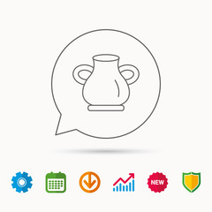 Vase icon. Decorative vintage amphora sign. Calendar, Graph chart and Cogwheel signs. Download and Shield web icons. Vector