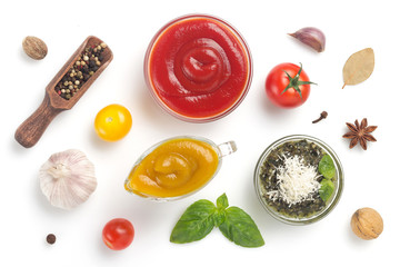 set of dip sauces in bowl on white